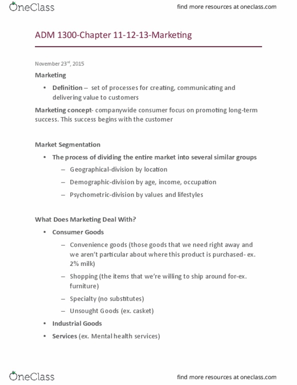 ADM 1300 Lecture Notes - Lecture 20: Consumer Futures, Business Analysis, Test Market thumbnail