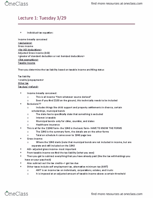 MGMT 127A Lecture Notes - Lecture 1: Adjusted Gross Income, Alternative Minimum Tax, Itemized Deduction thumbnail