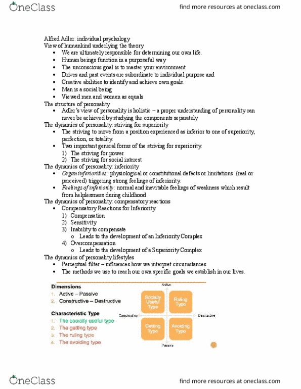 PSY 505 Lecture Notes - Lecture 11: Superiority Complex, Inferiority Complex, Psychopathology thumbnail