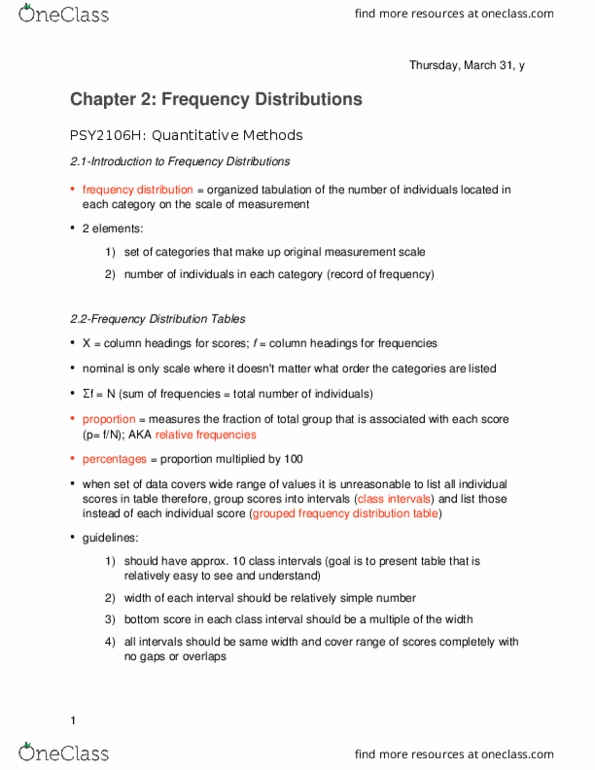 PSY 2106 Chapter Notes - Chapter 2: Frequency Distribution, Abscissa And Ordinate, Central Tendency thumbnail