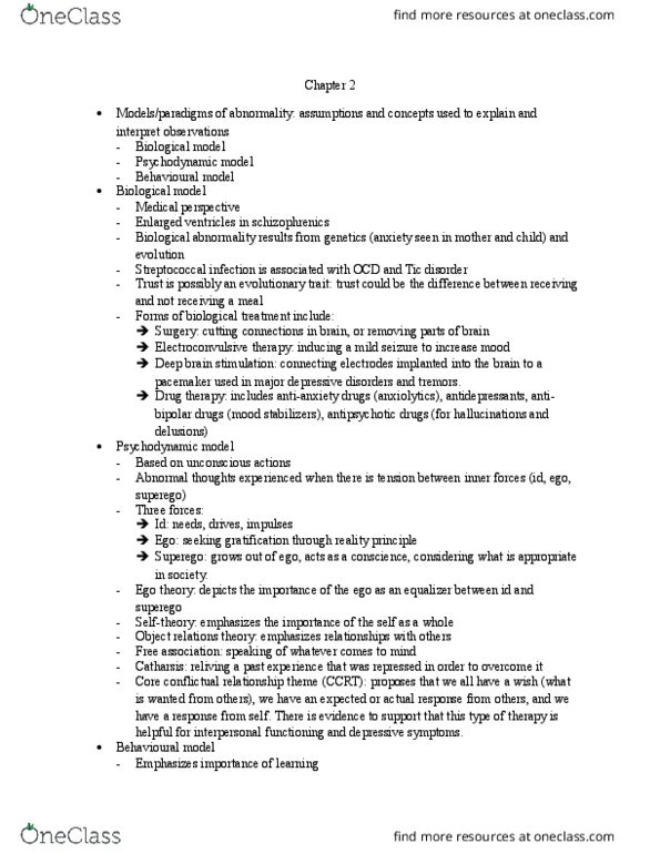 PSYC 2280 Lecture Notes - Lecture 2: Social Anxiety Disorder, Cognitive Behavioral Therapy, Deep Brain Stimulation thumbnail