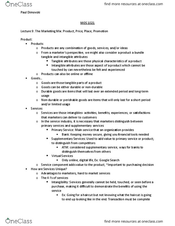 Management and Organizational Studies 1021A/B Lecture Notes - Lecture 9: Brand Equity, Marketing Mix, Psychological Contract thumbnail