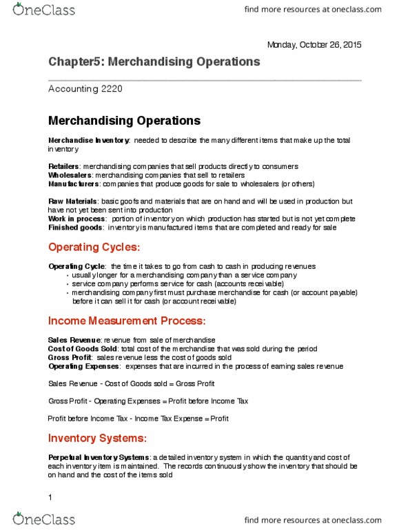 ACCT 2220 Chapter 5: Accounting Chapter 5 thumbnail