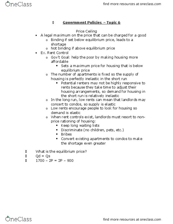 ECON 1B03 Lecture Notes - Lecture 6: Price Floor, Economic Equilibrium, Surplus Product thumbnail