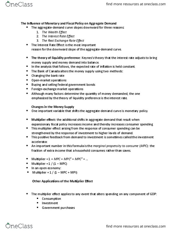 ECON 102 Lecture Notes - Lecture 15: Aggregate Demand, Liquidity Preference, Money Supply thumbnail