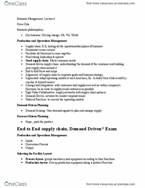 RSM100Y1 Lecture Notes - Lecture 4: Operations Management, Business Process, Finished Good thumbnail