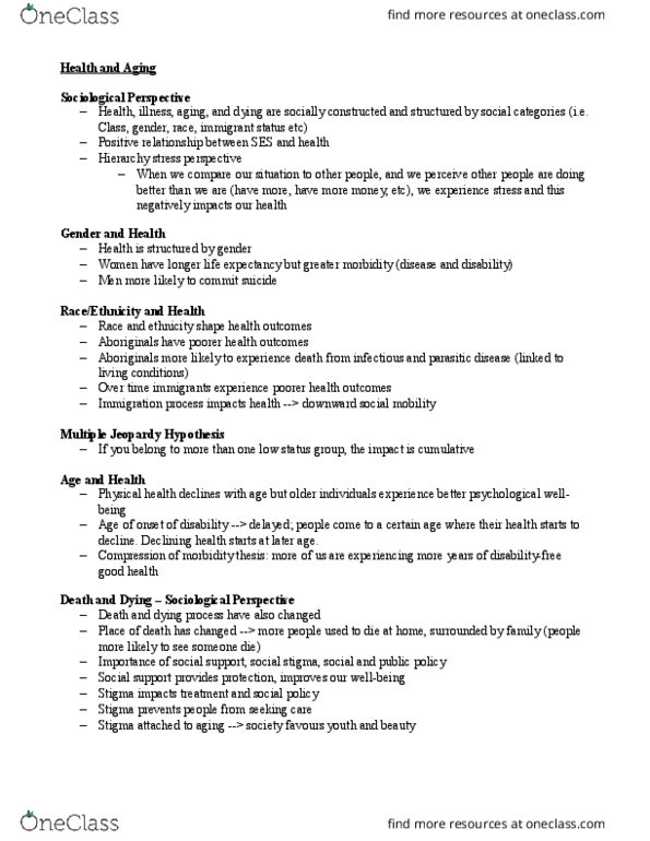 SOCIOL 1A06 Lecture Notes - Lecture 5: Chronic Condition, Talcott Parsons, Medical Tourism thumbnail