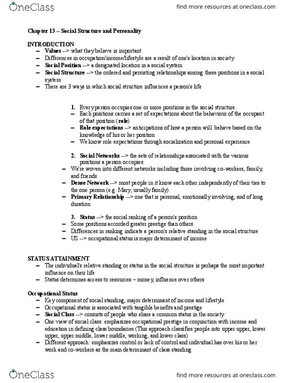 SOCPSY 1Z03 Chapter Notes - Chapter 13: Status Attainment, Dental Assistant, Coronary Artery Disease thumbnail