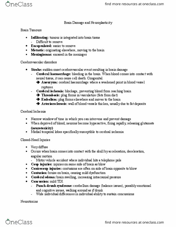 PSYC 2560 Lecture Notes - Lecture 9: Intracerebral Hemorrhage, Temporal Lobe Epilepsy, Brain Ischemia thumbnail