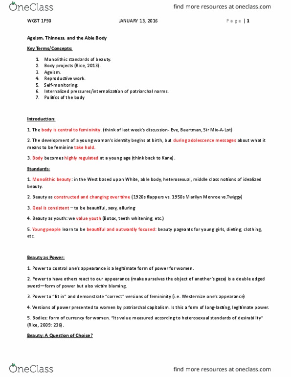 WGST 1F90 Lecture Notes - Lecture 14: Tooth Whitening, Wgst, Ageism thumbnail