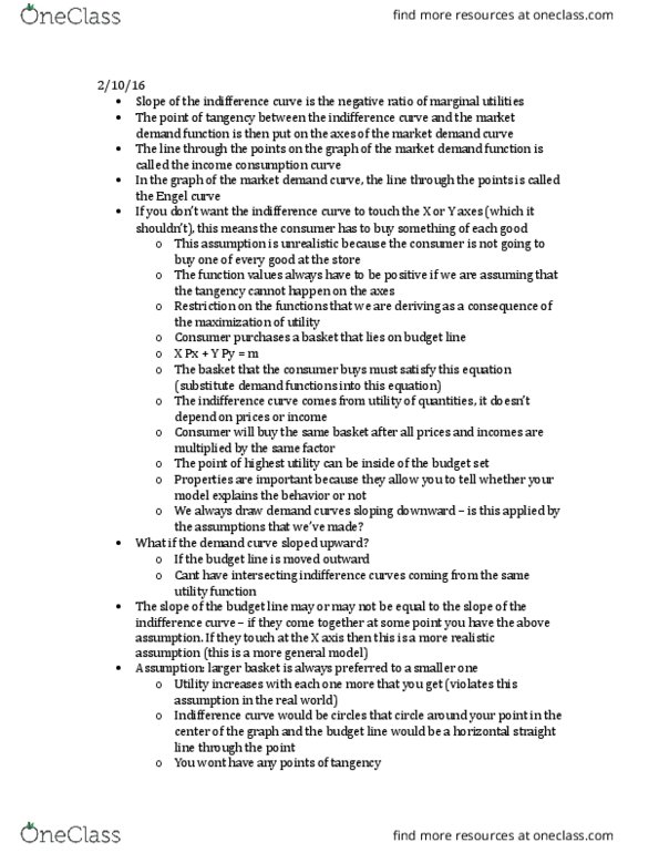 ECON 203 Lecture Notes - Lecture 7: Engel Curve, Indifference Curve, Utility thumbnail