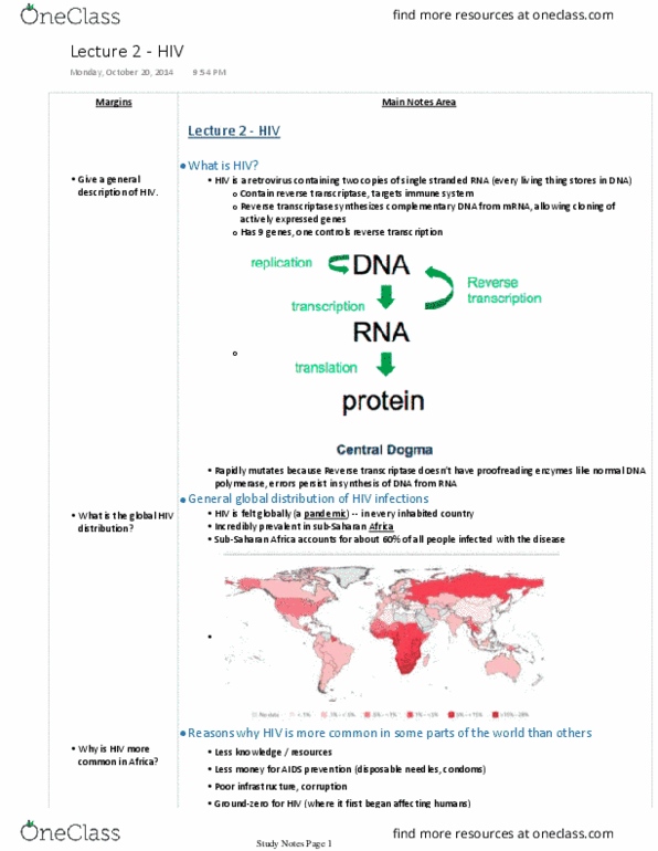 Biology 1001A Lecture Notes - Lecture 1: Antiviral Drug, Complementary Dna, Sub-Saharan Africa thumbnail