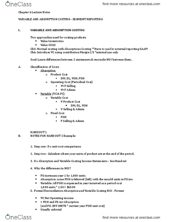 ACCT208 Lecture Notes - Lecture 6: Voh, Total Absorption Costing, Fixed Cost thumbnail