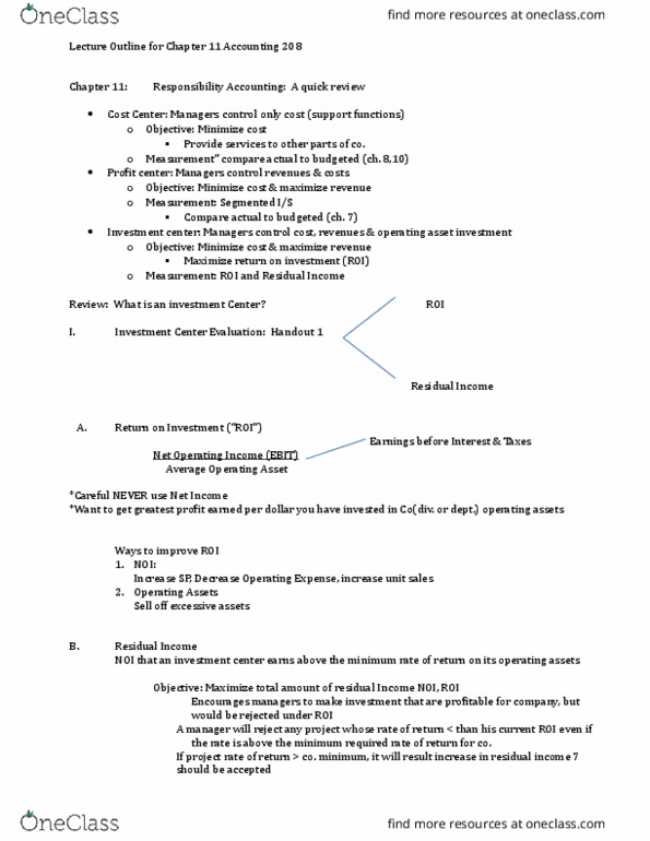 ACCT208 Lecture Notes - Lecture 11: Profit Center, Transfer Pricing thumbnail