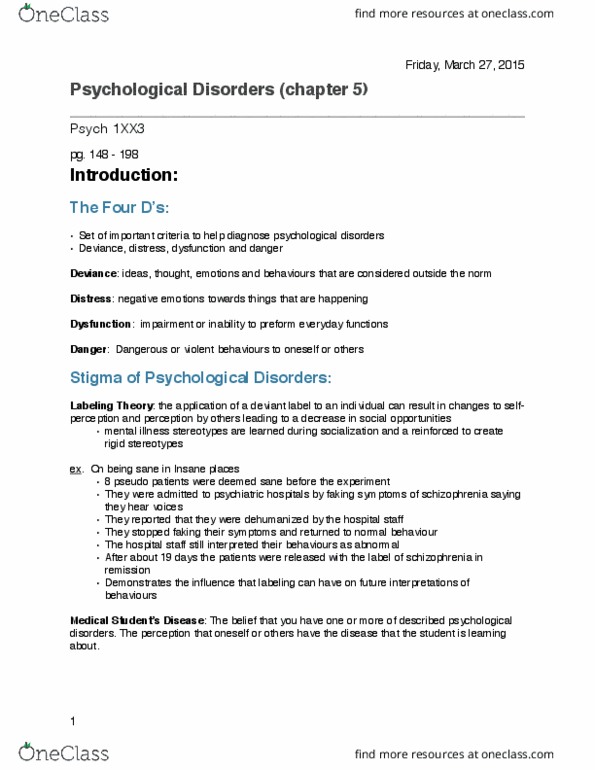 PSYCH 1XX3 Chapter 5: Psychological Disorders (chapter 5) thumbnail