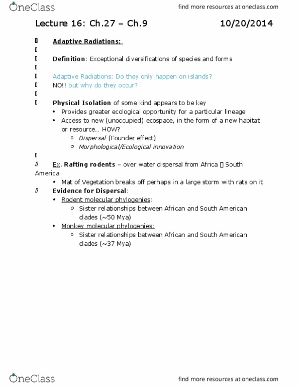 BIOLOGY 1M03 Lecture Notes - Lecture 16: Molecular Phylogenetics, Ecology, Cosmic Calendar thumbnail