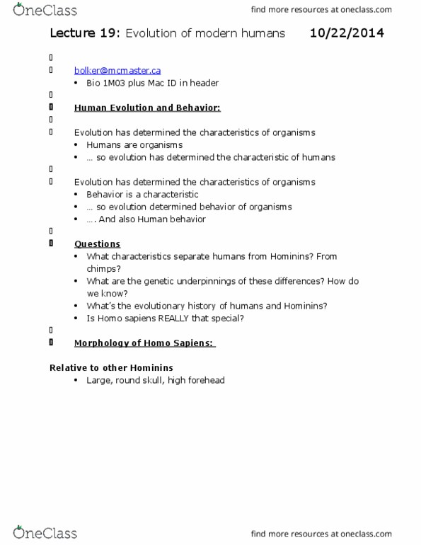 BIOLOGY 1M03 Lecture Notes - Lecture 19: Adaptationism, Human Behavior, Falsifiability thumbnail