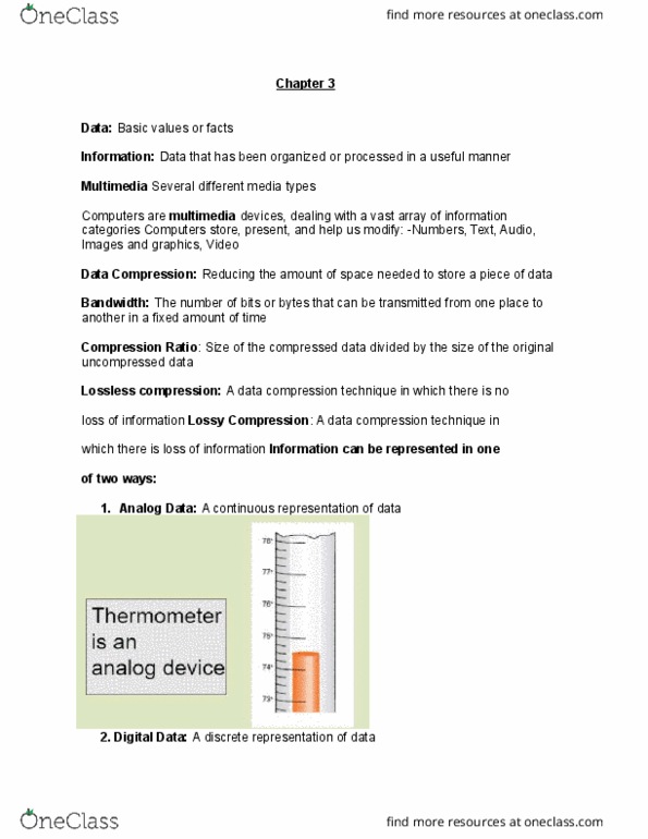 ITM 207 Lecture Notes - Lecture 3: Extended Ascii, Lossless Compression, Huffman Coding thumbnail