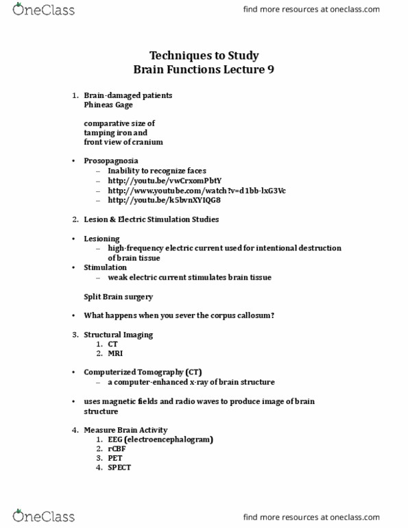 PSYC 1010 Lecture Notes - Lecture 9: Phineas Gage, Ct Scan, Prosopagnosia thumbnail