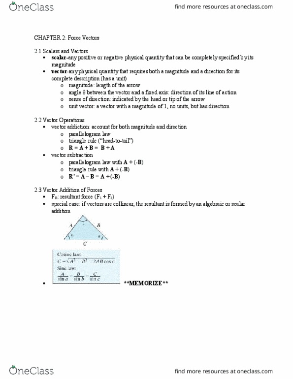 14:440:221 Chapter Notes - Chapter 2: Parallelogram Law, Resultant Force, Joule thumbnail