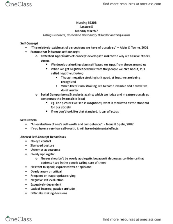 Nursing 3920A/B Lecture Notes - Lecture 8: Binge Eating Disorder, Bulimia Nervosa, Body Mass Index thumbnail