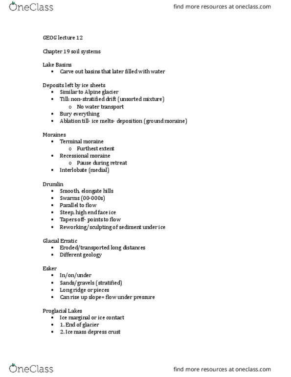 GEOG 1F91 Lecture Notes - Lecture 12: Outwash Plain, Moraine, Terminal Moraine thumbnail