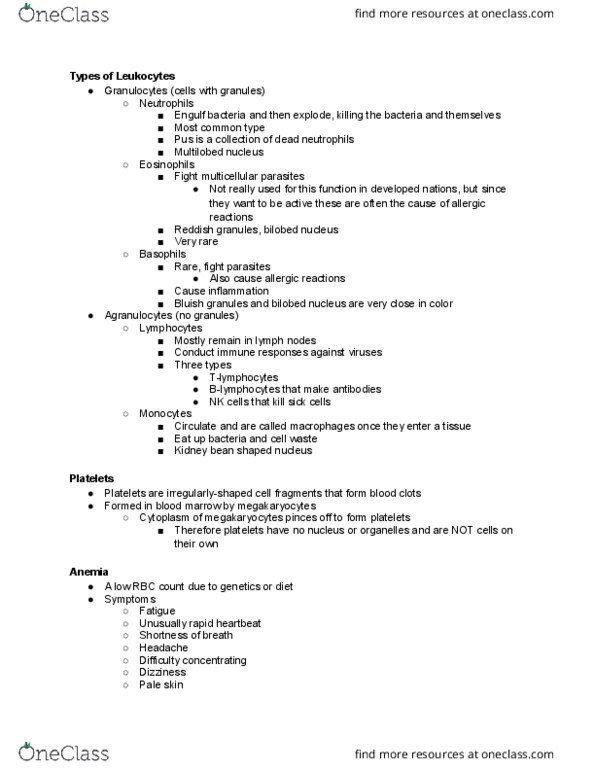 CAS BI 106 Lecture Notes - Lecture 21: Natural Killer Cell, Kidney Bean, Granulocyte thumbnail