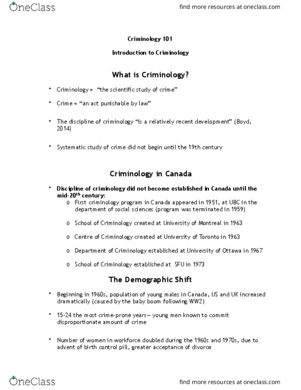 CRIM 101 Lecture Notes - Lecture 1: Combined Oral Contraceptive Pill, Penology, Muckraker thumbnail