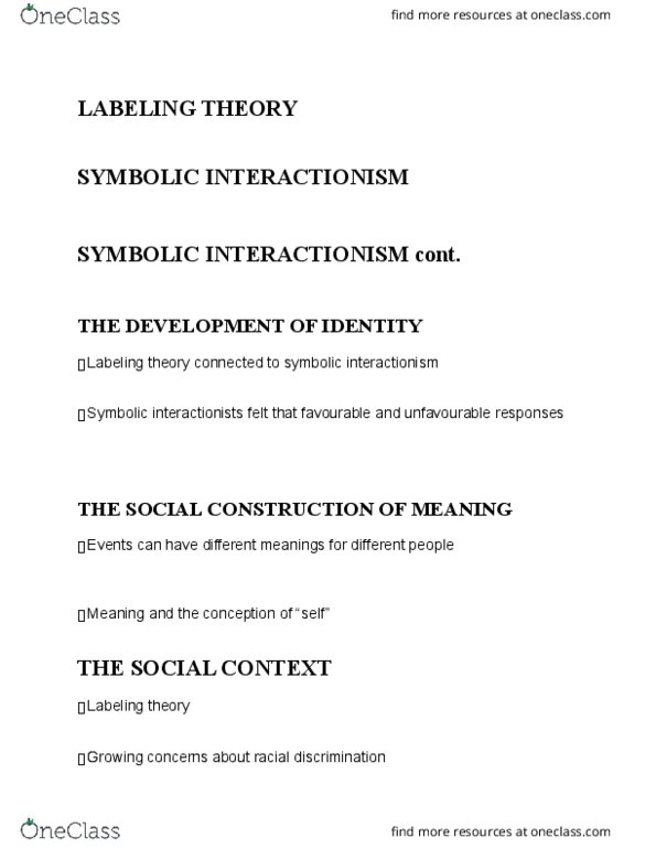 CRIM 104 Lecture Notes - Lecture 9: Frank Tannenbaum, Juvenile Delinquency, Symbolic Interactionism thumbnail