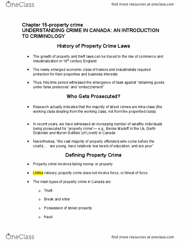 CRIM 101 Lecture Notes - Lecture 12: Motor Vehicle Theft, Bernard Madoff, Crime In Canada thumbnail