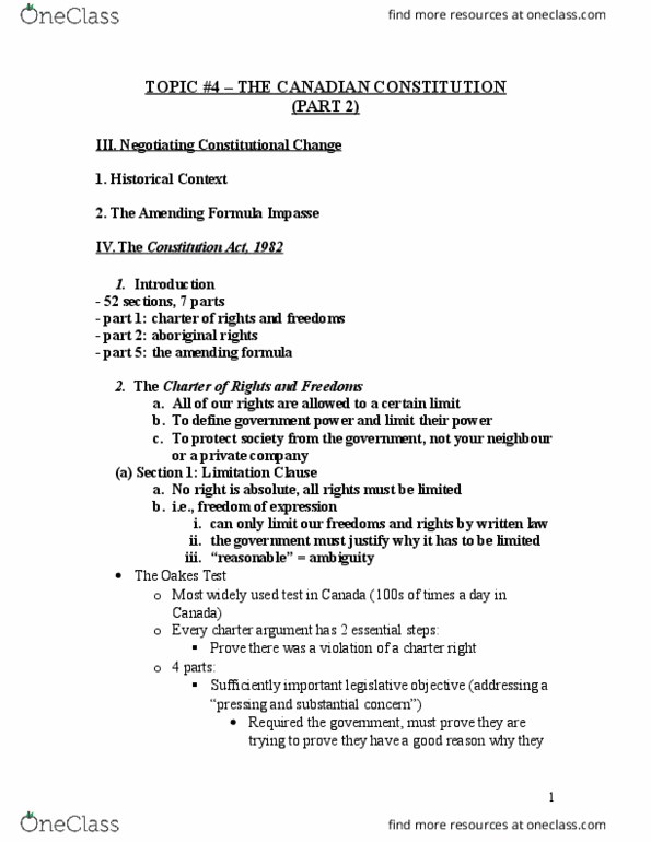 CRIM 135 Lecture Notes - Lecture 4: Narcotic Control Act, Hash Oil, Constitution Act, 1982 thumbnail