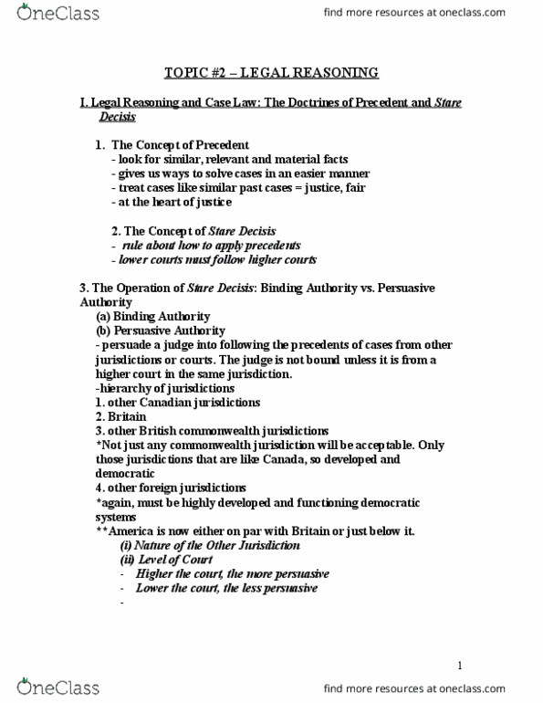 CRIM 135 Lecture Notes - Lecture 2: Precedent, Commonwealth Of Nations, Legislative Intent thumbnail