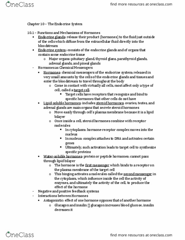 BISC106 Chapter Notes - Chapter 10: Posterior Pituitary, Thyroid, Growth Hormone Deficiency thumbnail