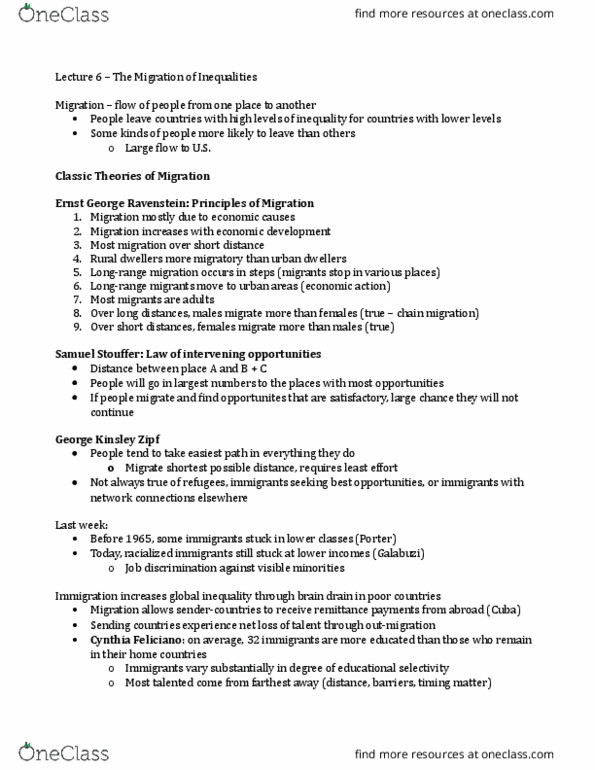 SOC102H1 Lecture Notes - Lecture 6: Samuel A. Stouffer, Chain Migration, Florian Znaniecki thumbnail