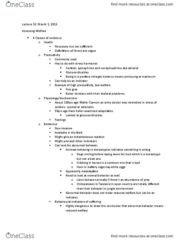 ANSC 1210 Lecture Notes - Lecture 12: Battery Cage, Walter Bradford Cannon, Nitrogen Balance thumbnail