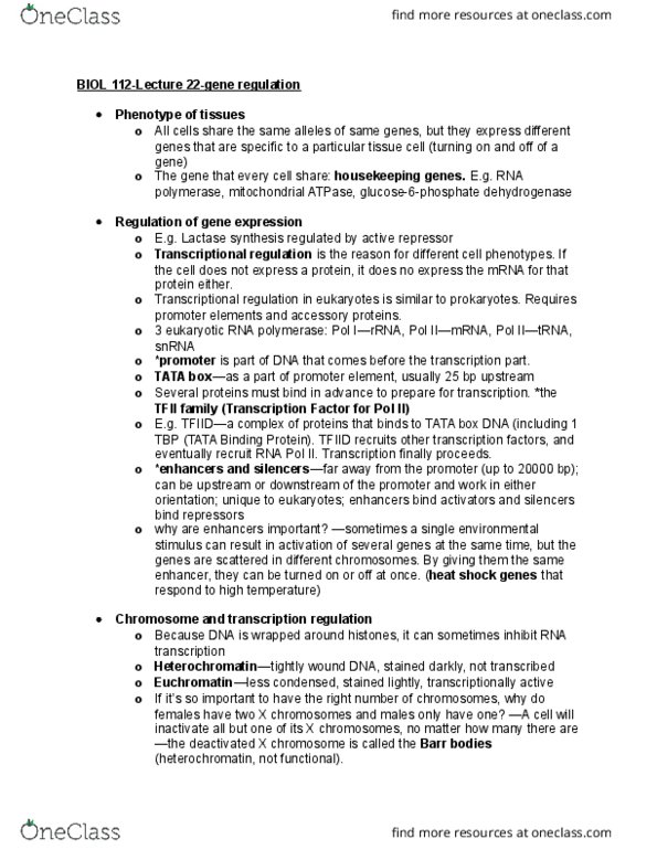 BIOL 112 Lecture Notes - Lecture 22: Tata Box, Transcription Factor Ii D, Tata-Binding Protein thumbnail