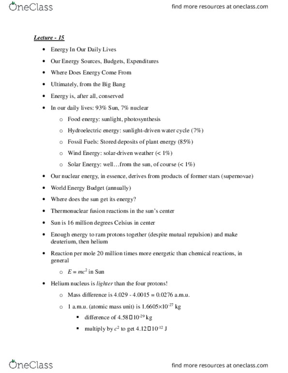 PHYS 1061 Lecture Notes - Lecture 15: Photon, Unified Atomic Mass Unit, Human Body thumbnail