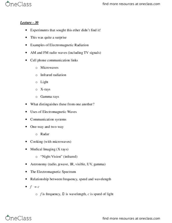 PHYS 1061 Lecture Notes - Lecture 30: Radio Wave, Radiography, Electric Field thumbnail