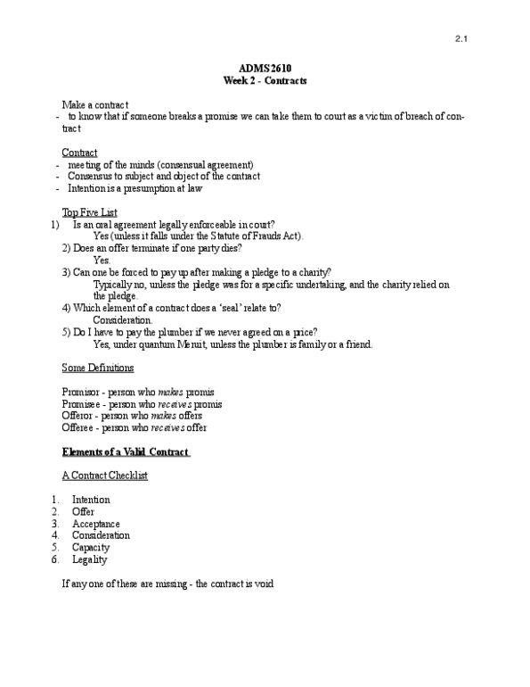 ADMS 2610 Lecture Notes - Lecture 2: Ultra Vires, Estoppel, Sept thumbnail