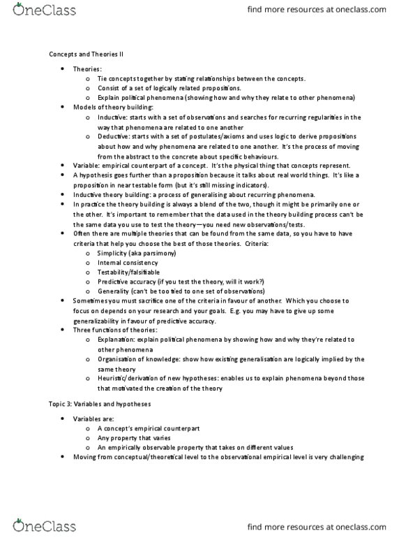 POLI 311 Lecture Notes - Lecture 2: Internal Consistency, A Priori And A Posteriori, Dependent And Independent Variables thumbnail