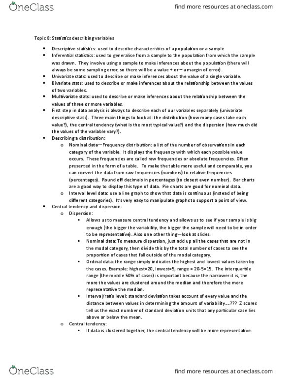 POLI 311 Lecture Notes - Lecture 6: Statistical Inference, Level Of Measurement, Univariate thumbnail