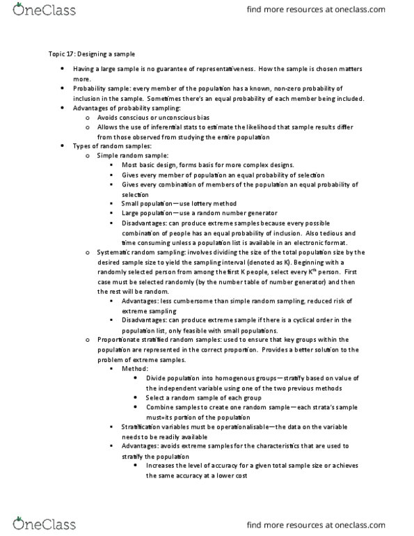 POLI 311 Lecture Notes - Lecture 15: Simple Random Sample, Nonprobability Sampling, Quota Sampling thumbnail