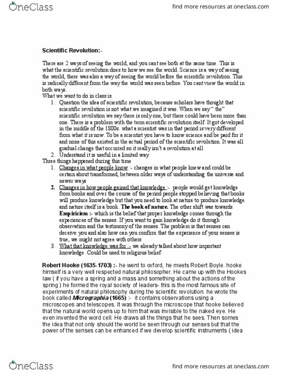 NATS 1750 Lecture Notes - Lecture 6: Scientific Revolution, Robert Hooke, Micrographia thumbnail