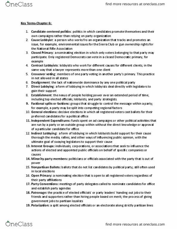 POLS 2102 Chapter Notes - Chapter 6: Nonpartisanism, Political Action Committee, Campaign Finance In The United States thumbnail