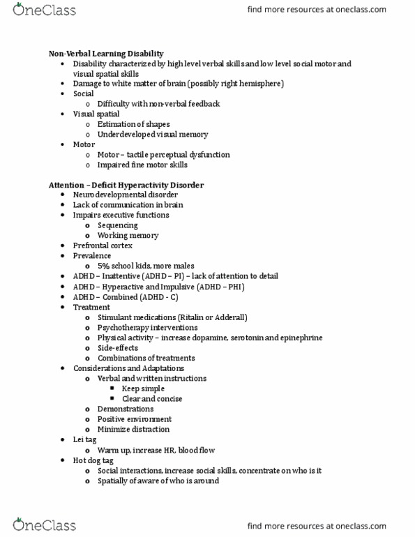 KINESIOL 3B03 Lecture Notes - Lecture 2: Developmental Coordination Disorder, Peripheral Artery Disease, Neurodevelopmental Disorder thumbnail