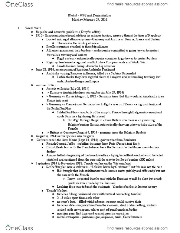 HIST 274 Lecture Notes - Lecture 14: Trench Warfare, Dreyfus Affair, Joseph Joffre thumbnail