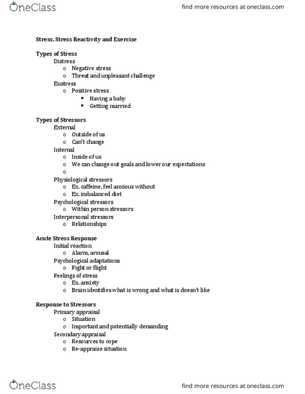 KINESIOL 3H03 Lecture Notes - Lecture 15: Trier Social Stress Test, Hypothalamic–Pituitary–Adrenal Axis, Adrenal Medulla thumbnail