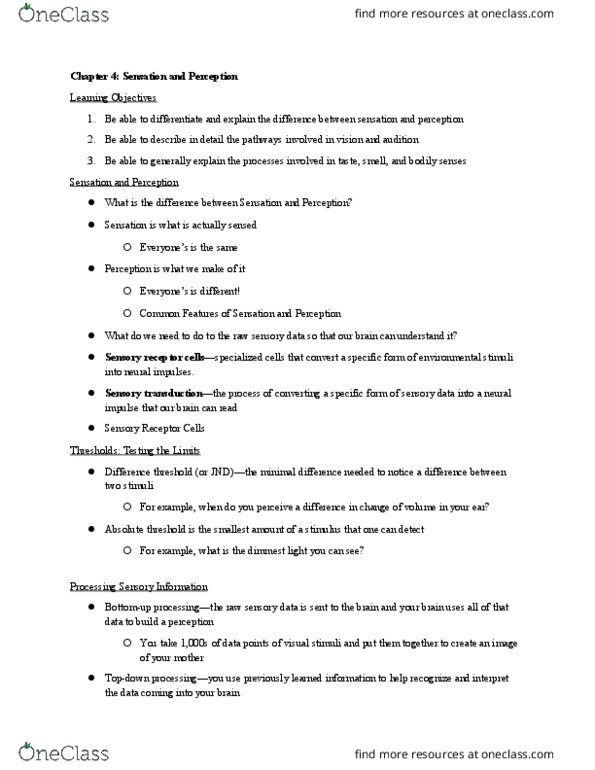 PSY 105 Lecture Notes - Lecture 4: Oval Window, Subjective Constancy, Basilar Membrane thumbnail