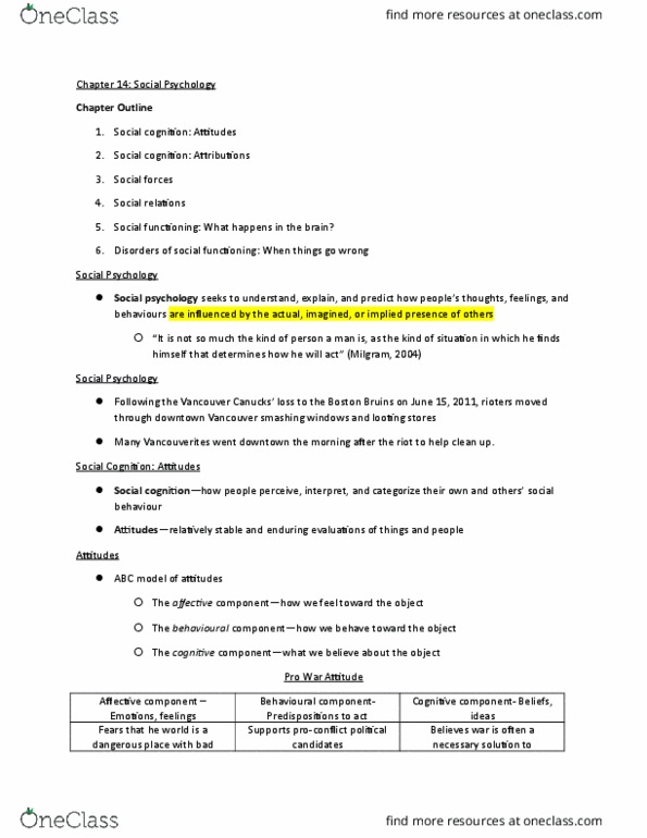 PSY 105 Lecture Notes - Lecture 7: Fundamental Attribution Error, Realistic Conflict Theory, Social Cognition thumbnail