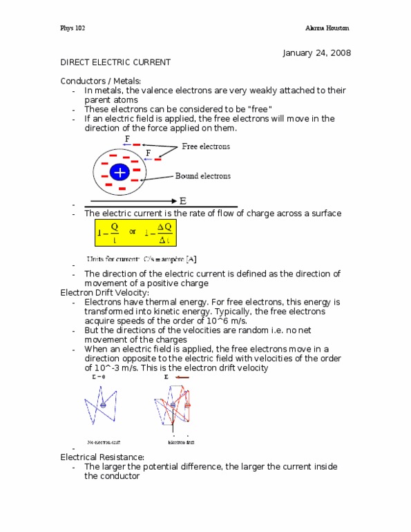 PHYS 102 Lecture Notes - Electric Field, Joule Heating, Temperature Coefficient thumbnail